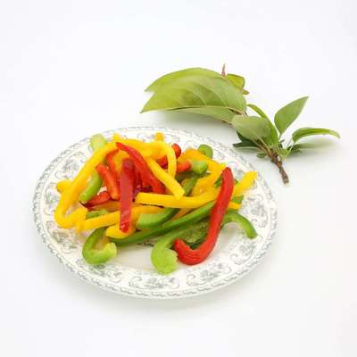 Fresh Green Red and Yellow Peppers Cut Strips of Frozen Mixed Sweet Peppers at Beautiful Prices