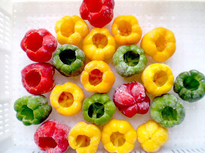 Fresh Green Red and Yellow Peppers Cut Strips of Frozen Mixed Sweet Peppers at Beautiful Prices