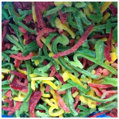 Fresh Green Red and Yellow Peppers Cut Strips of Frozen Mixed Sweet Peppers at Beautiful Prices